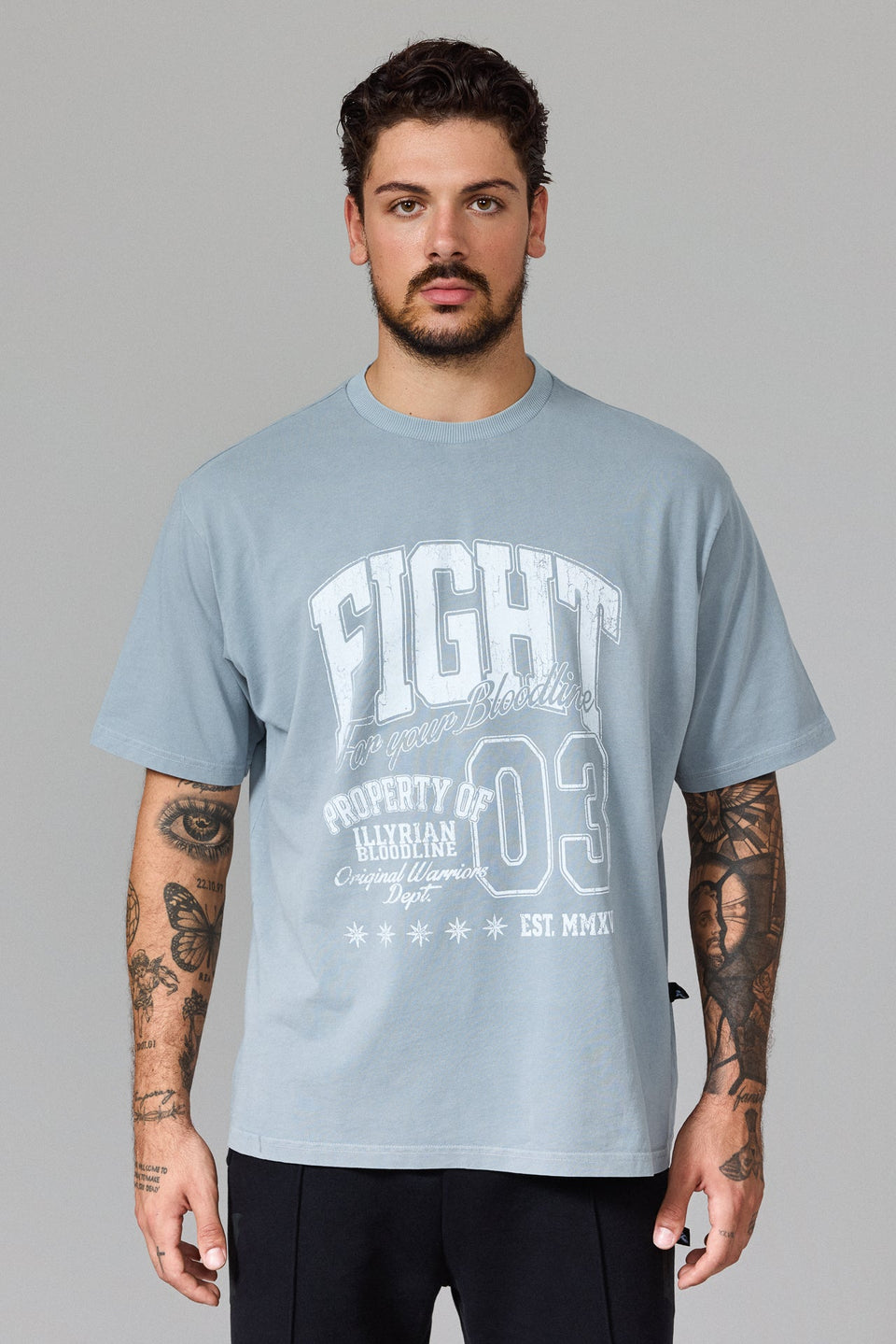 Illyrian Fight Print T-shirt - Grey