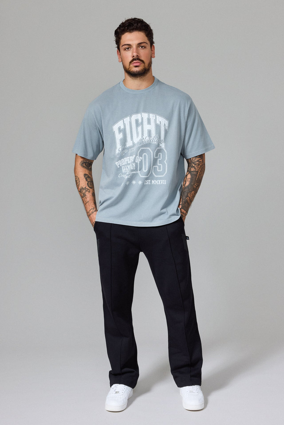 Illyrian Fight Print T-shirt - Grey