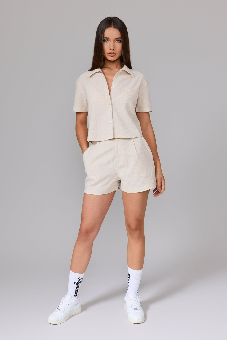 Women's Linen Shorts - Beige