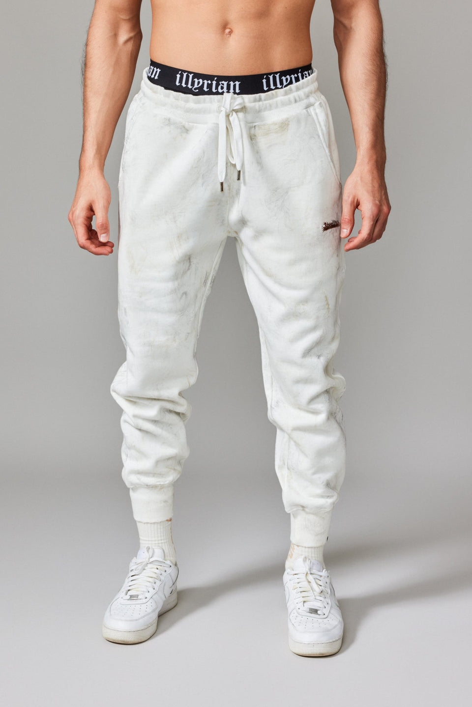 Stained Fleece Joggers - White