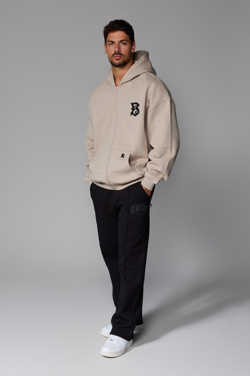 B Illyrian Zipped Hoodie - Stone