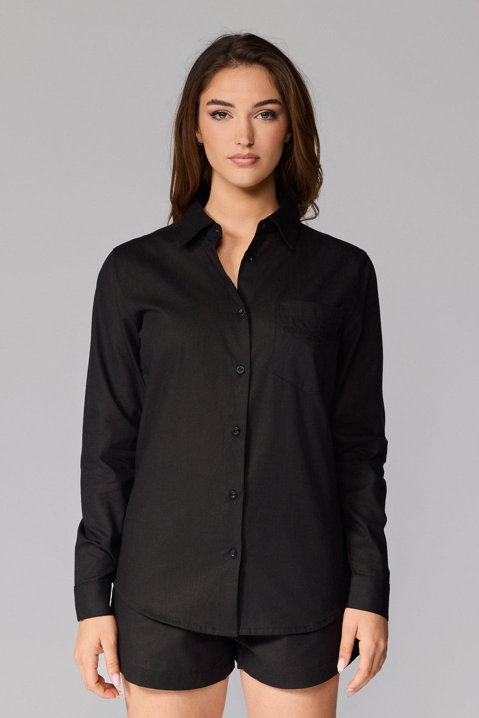 Women's Linen Long Sleeve Shirt - Black