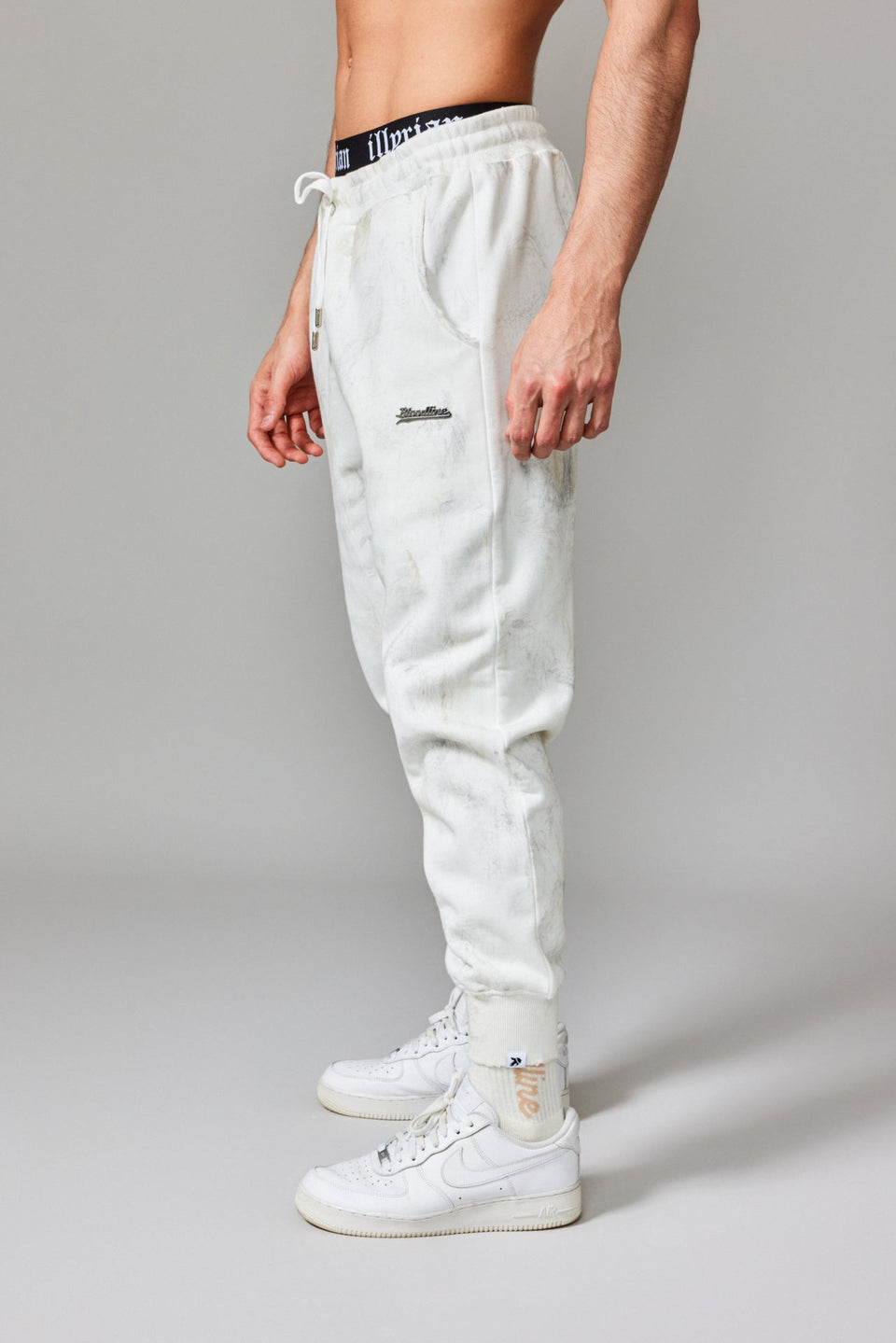 Stained Fleece Joggers - White