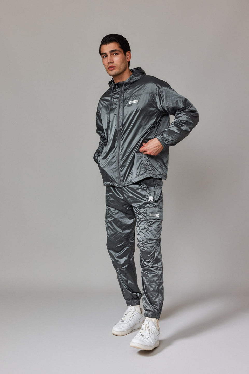 Men Windbreaker Jacket - Silver